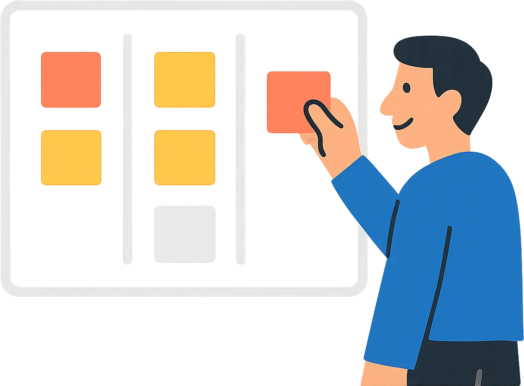 Illustration: Kanban-Board mit Haftnotizen