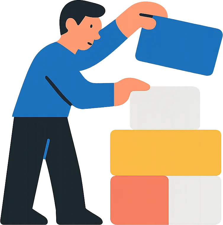 Illustration: Hand setzt Bausteine zusammen