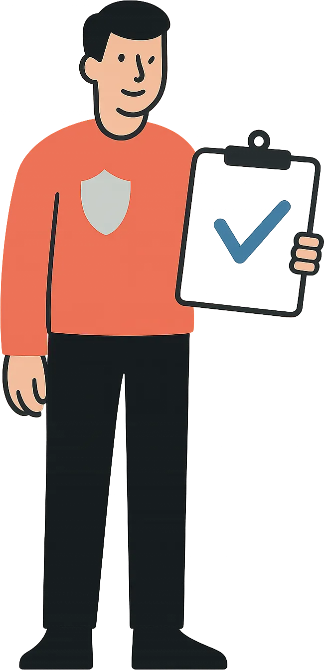 Illustration: Security-Spezialist in Koralle mit Checkliste